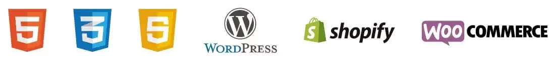 HTML5, CSS3, JavaScript, WordPress, Shopify y WooCommerce